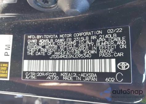 2022 Toyota Corolla Se из США, поврежденный, VIN JTDS4MCE6NJ095340